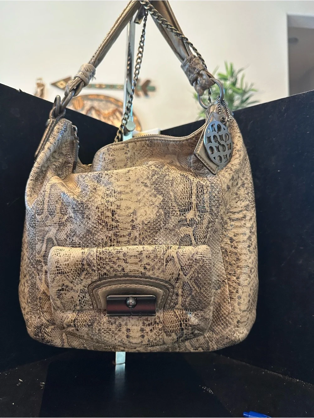 Coach #275 Kristen Embossed Python Leather Hobo Shoulder/Crossbody Bag